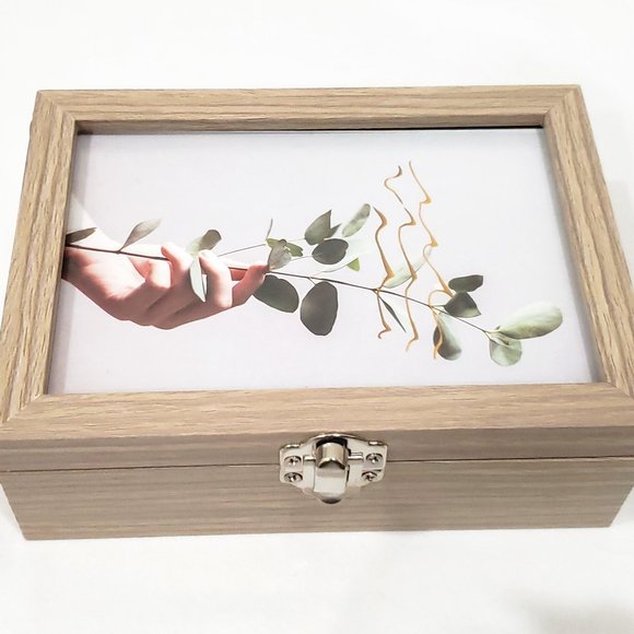 SOLD! Photo insert small jewelry box 6 1/4" x 4 1/2" w/mirror & closure - Picture 1 of 5